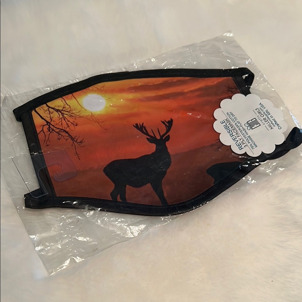 NWT Northwoods Deer Nature Scene 3 Ply Reversible Face Mask OSFA